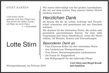 Traueranzeige von Lotte Stirn von Hohenloher Tagblatt