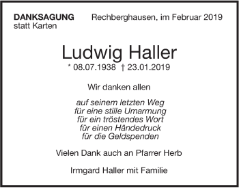 Traueranzeige von Ludwig Haller von NWZ Neue Württembergische Zeitung