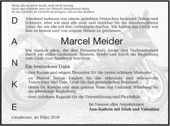 Traueranzeige von Marcel Meider von Hohenloher Tagblatt