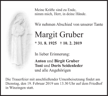 Traueranzeige von Margit Gruber von NWZ Neue Württembergische Zeitung