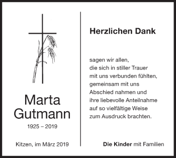 Traueranzeige von Marta Gutmann von NWZ Neue Württembergische Zeitung