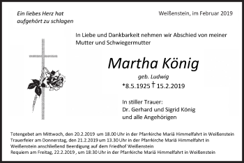 Traueranzeige von Martha König von NWZ Neue Württembergische Zeitung