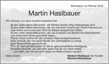 Traueranzeige von Martin Haslbauer von NWZ Neue Württembergische Zeitung