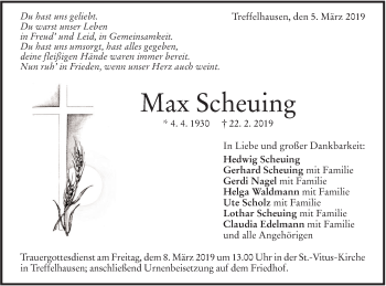 Traueranzeige von Max Scheuing von Geislinger Zeitung