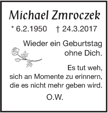 Traueranzeige von Michael Zmroczek von SÜDWEST PRESSE