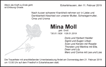 Traueranzeige von Mina Moll von Haller Tagblatt