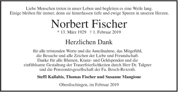 Traueranzeige von Norbert Fischer von SÜDWEST PRESSE Ausgabe Ulm/Neu-Ulm