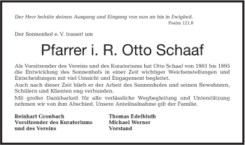 Traueranzeige von Otto Schaaf von Haller Tagblatt