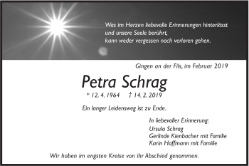 Traueranzeige von Petra Schrag von Geislinger Zeitung