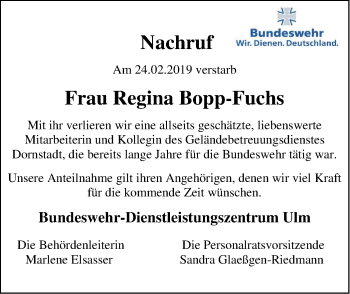 Traueranzeige von Regina Bopp-Fuchs von SÜDWEST PRESSE Ausgabe Ulm/Neu-Ulm