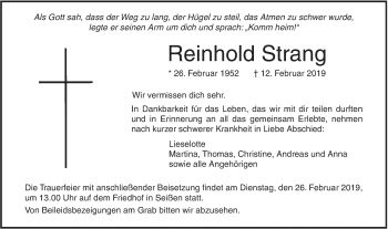 Traueranzeige von Reinhold Strang von SÜDWEST PRESSE Ausgabe Ulm/Neu-Ulm