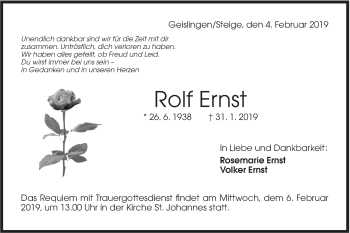 Traueranzeige von Rolf Ernst von Geislinger Zeitung