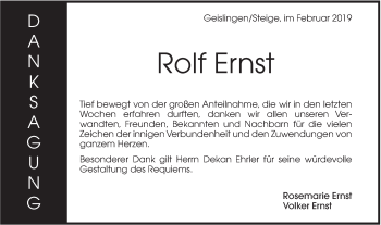 Traueranzeige von Rolf Ernst von Geislinger Zeitung