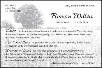 Traueranzeige von Roman Willeit von Haller Tagblatt