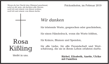 Traueranzeige von Rosa Kißling von Rundschau Gaildorf