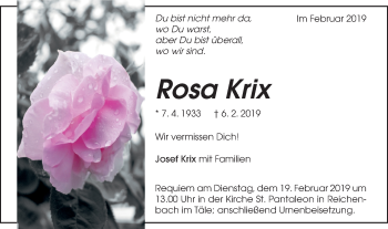 Traueranzeige von Rosa Krix von Geislinger Zeitung