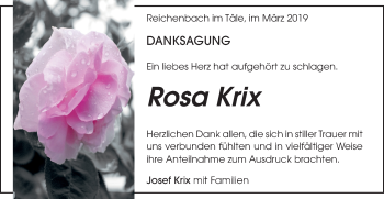 Traueranzeige von Rosa Krix von Geislinger Zeitung