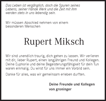 Traueranzeige von Rupert Miksch von Hohenloher Tagblatt