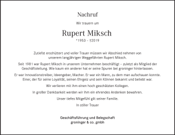 Traueranzeige von Rupert Miksch von Hohenloher Tagblatt