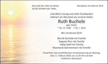 Traueranzeige von Ruth Buchele von NWZ Neue Württembergische Zeitung