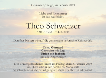 Traueranzeige von Theo Schweizer von Geislinger Zeitung