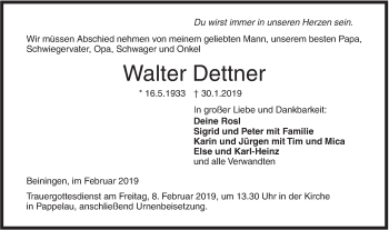 Traueranzeige von Walter Dettner von SÜDWEST PRESSE Ausgabe Ulm/Neu-Ulm