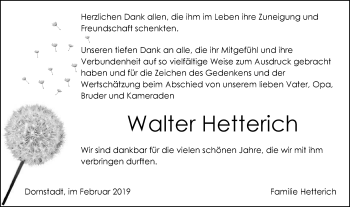 Traueranzeige von Walter Hetterich von Geislinger Zeitung