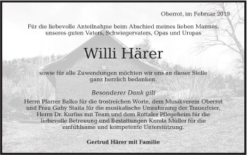 Traueranzeige von Willi Härer von Rundschau Gaildorf