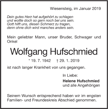 Traueranzeige von Wolfgang Hufschmied von Geislinger Zeitung