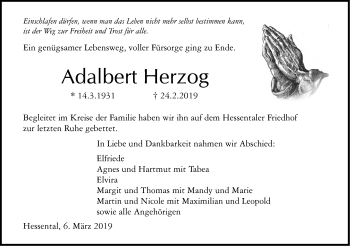 Traueranzeige von Adalbert Herzog von Haller Tagblatt