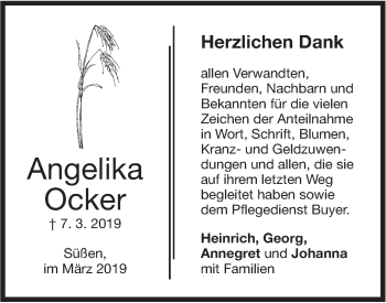 Traueranzeige von Angelika Ocker von NWZ Neue Württembergische Zeitung