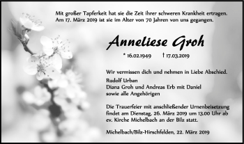 Traueranzeige von Anneliese Groh von Haller Tagblatt