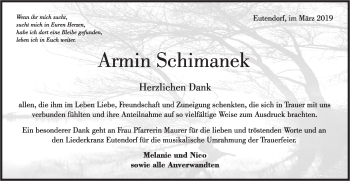 Traueranzeige von Armin Schimanek von Rundschau Gaildorf