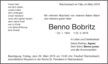 Traueranzeige von Benno Bobritz von Geislinger Zeitung