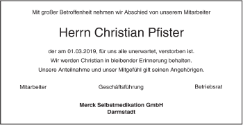 Traueranzeige von Christian Pfister von SÜDWEST PRESSE Ausgabe Ulm/Neu-Ulm