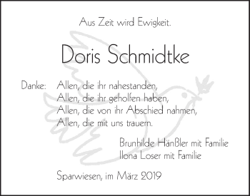 Traueranzeige von Doris Schmidtke von NWZ Neue Württembergische Zeitung