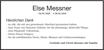 Traueranzeige von Else Messner von Haller Tagblatt