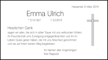 Traueranzeige von Emma Ulrich von Haller Tagblatt