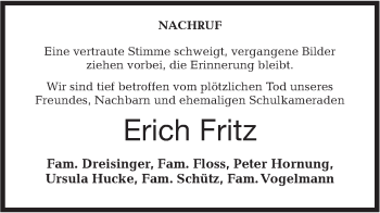 Traueranzeige von Erich Fritz von Haller Tagblatt