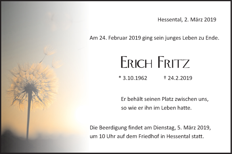  Traueranzeige für Erich Fritz vom 02.03.2019 aus Haller Tagblatt