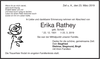 Traueranzeige von Erika Rathey von NWZ Neue Württembergische Zeitung