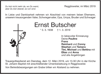 Traueranzeige von Ernst Butscher von Illertal Bote