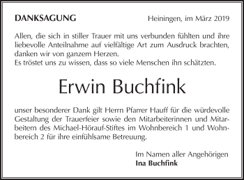 Traueranzeige von Erwin Buchfink von NWZ Neue Württembergische Zeitung