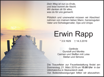 Traueranzeige von Erwin Rapp von Geislinger Zeitung