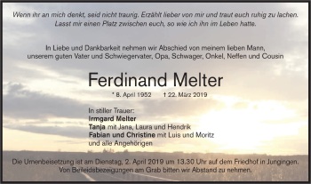 Traueranzeige von Ferdinand Melter von SÜDWEST PRESSE Ausgabe Ulm/Neu-Ulm