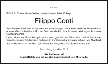 Traueranzeige von Filippo Conti von Hohenloher Tagblatt