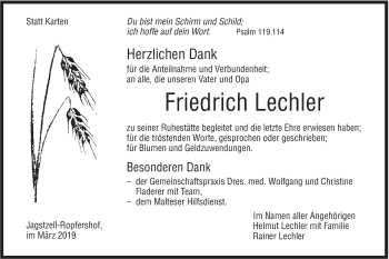 Traueranzeige von Friedrich Lechler von Hohenloher Tagblatt