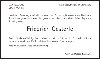 Traueranzeige von Friedrich Oesterle von Geislinger Zeitung