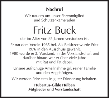 Traueranzeige von Fritz Buck von Metzinger-Uracher Volksblatt