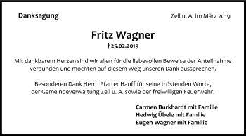 Traueranzeige von Fritz Wagner von NWZ Neue Württembergische Zeitung